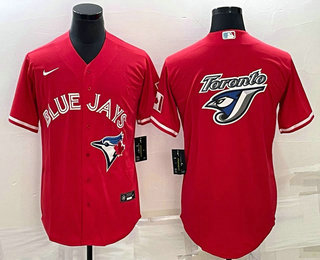 Mens Toronto Blue Jays Big Logo Red Stitched MLB Cool Base Nike Jersey->toronto blue jays->MLB Jersey